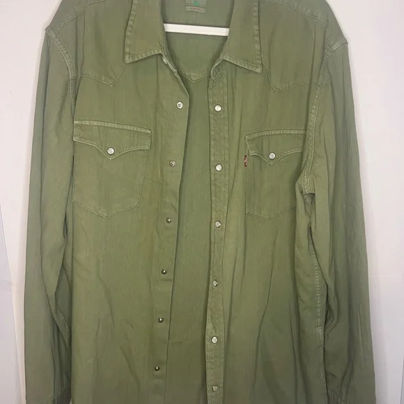 Olive Green Button-Up Shirt - Picture 13 of 13